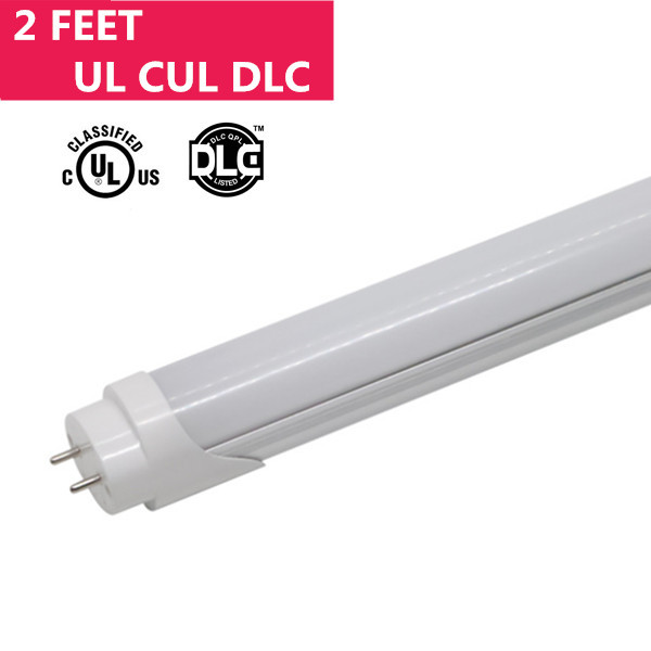 UL CUL DLC 2FT Line Voltage AC Bi-Pin G13 Base Non-Screen Flickering Non-Dimmable Ballast By-Pass T8 LED Tube Light in Aluminum+PC Housing