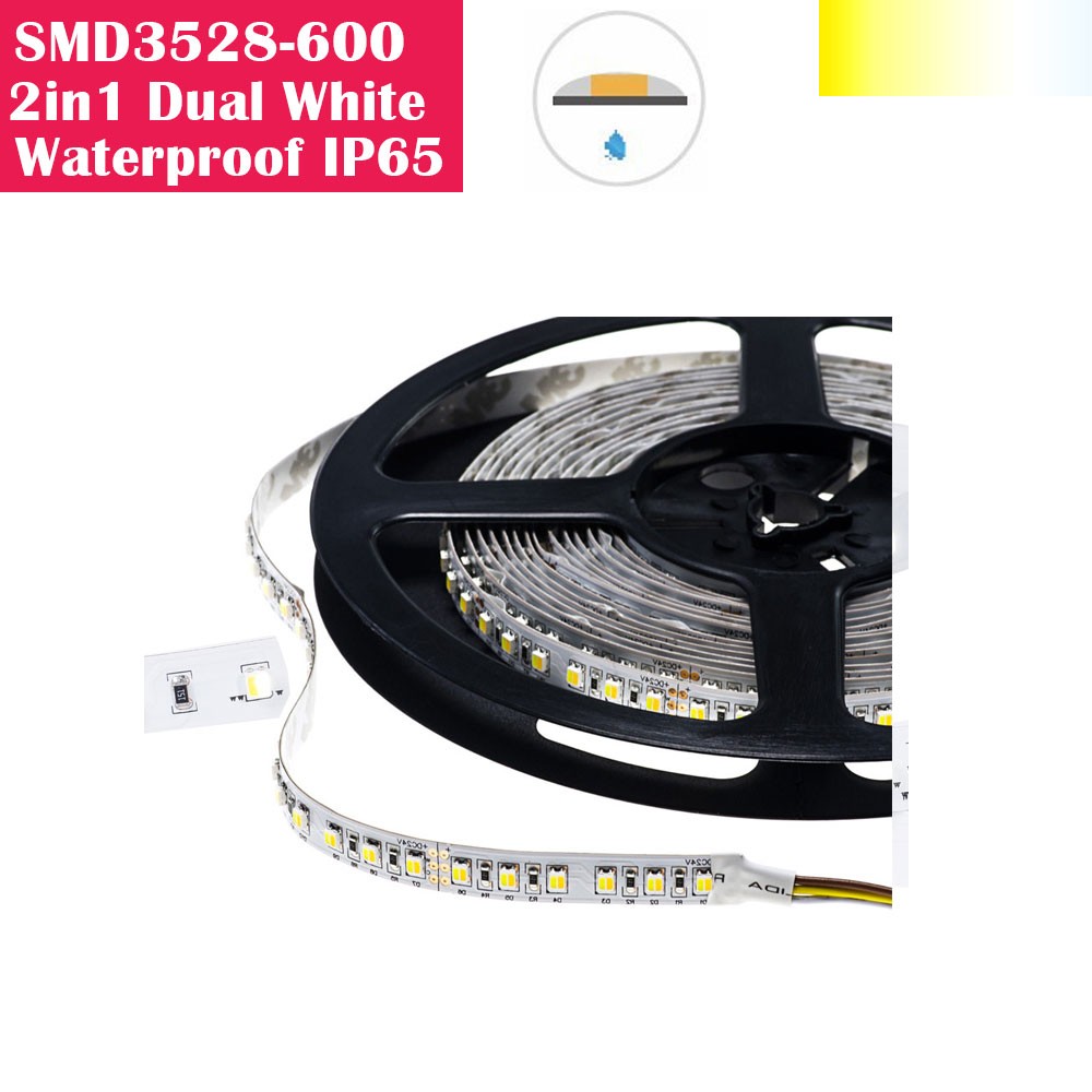 5 Meters SMD3528 Waterproof IP65 600LEDs 2 in 1 Dual White Color Flexible LED Strip Lights