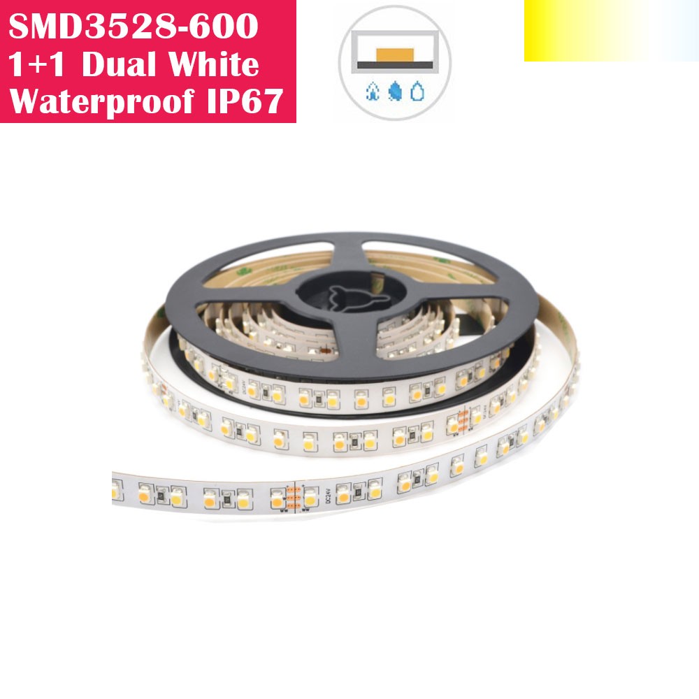 5 Meters SMD3528 Waterproof IP67 600LEDs  Dual White Color Flexible LED Strip Lights