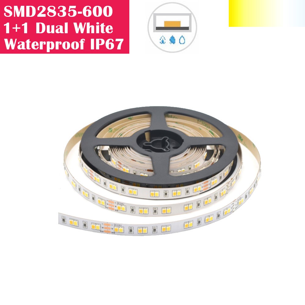 5 Meters SMD2835 Waterproof IP67 600LEDs  Dual White Color Flexible LED Strip Lights
