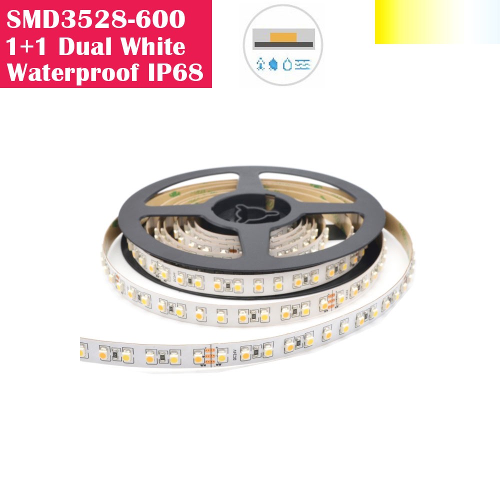 5 Meters SMD3528 Waterproof IP68 600LEDs  Dual White Color Flexible LED Strip Lights