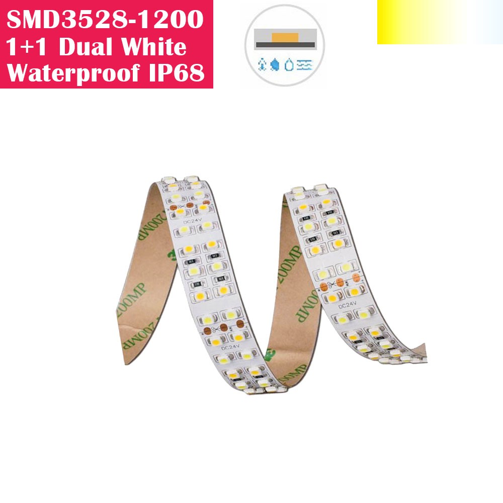 5 Meters SMD3528 Waterproof IP68 1200LEDs  Dual White Color Flexible LED Strip Lights