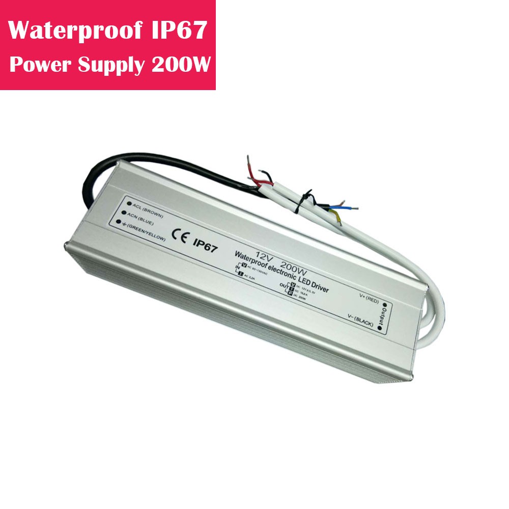 12V 16.66Amp 200W Outdoor IP67 Waterproof LED Power Supply in Aluminum Shell