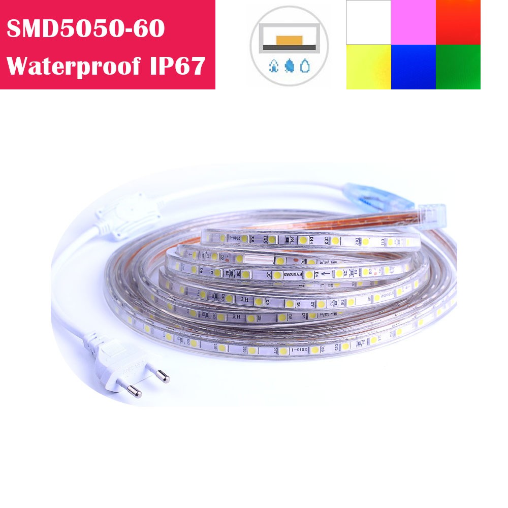 1 Meter 3.3ft Waterproof IP67 SMD5050 60LED/Meter AC110V/220V Flexible LED Light Strip