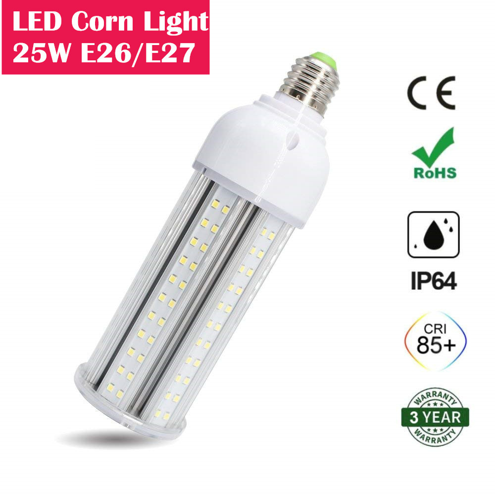 25W LED Corn Light Bulb, E26 Medium Screw Base, 2400 Lumens, 100 Watt Equivalent Metal Halide Replacement for Indoor Outdoor Large Area Lighting, Street and Area Light, HID, Hps