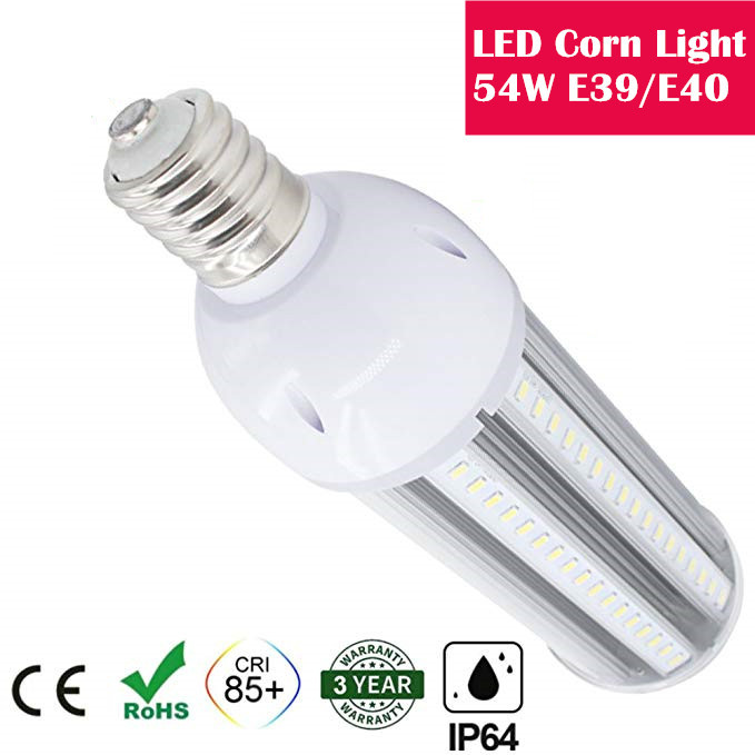 54W LED Corn Light Bulb, E39/E40 Medium Screw Base, 3600 Lumens, 200 Watt Equivalent Metal Halide Replacement for Indoor Outdoor Large Area Lighting, Street and Area Light, HID, Hps