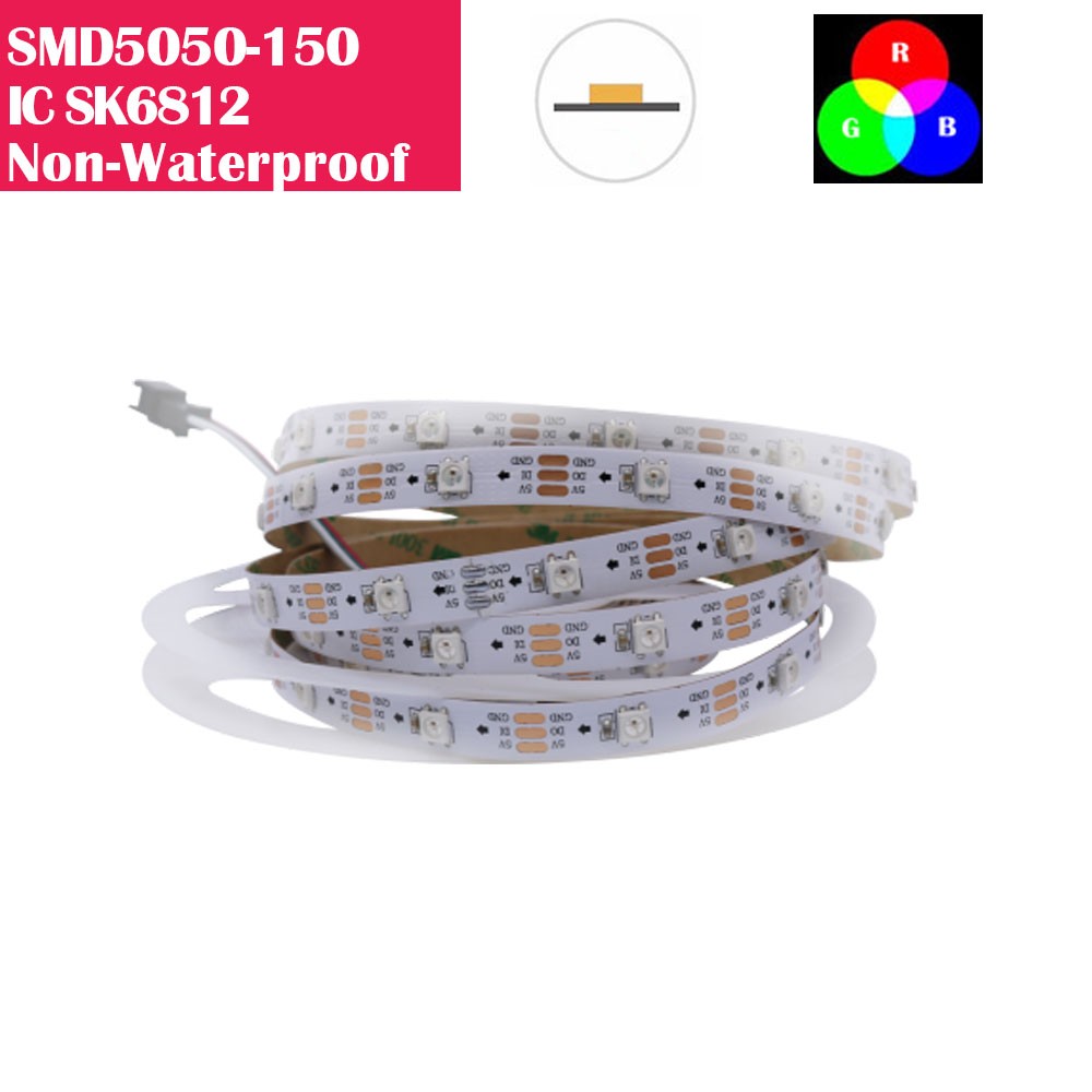 aterproof SK6812 Individually Addressable LED Strip Light 5050 RGB 16.4 Feet (500cm) 30LED/Meter LED Pixel Flexible Tape White PCB