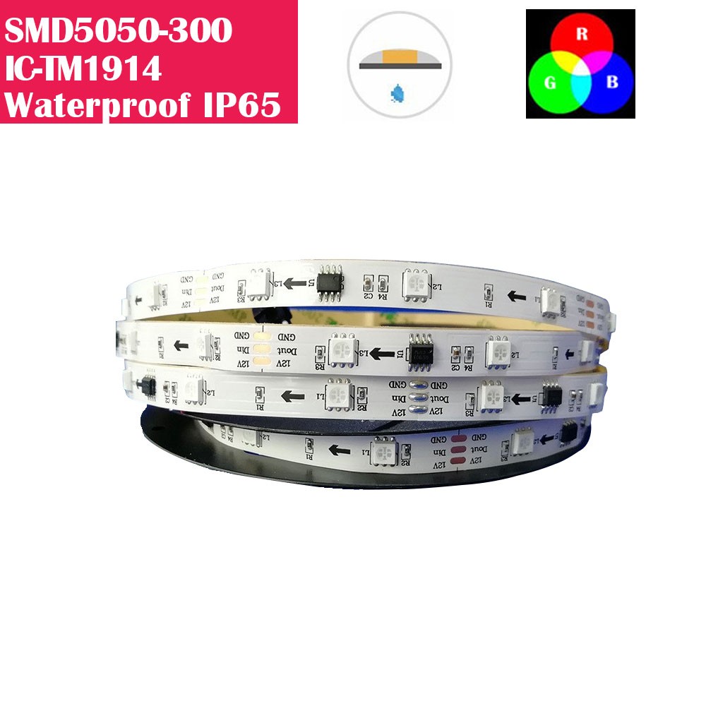 DC 12V Waterproof IP65 TM1914 Breakpoint Continuingly RGB Color Changing  Addressable LED Strip Light 5050 RGB 16.4 Feet (500cm) 60LED/Meter LED Pixel Flexible Tape White PCB