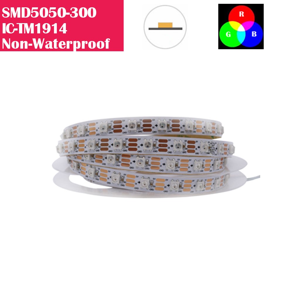 DC 5V Non-Waterproof TM1914 Breakpoint Continuingly RGB Color Changing  Addressable LED Strip Light 5050 RGB 16.4 Feet (500cm) 60LED/Meter LED Pixel Flexible Tape White PCB