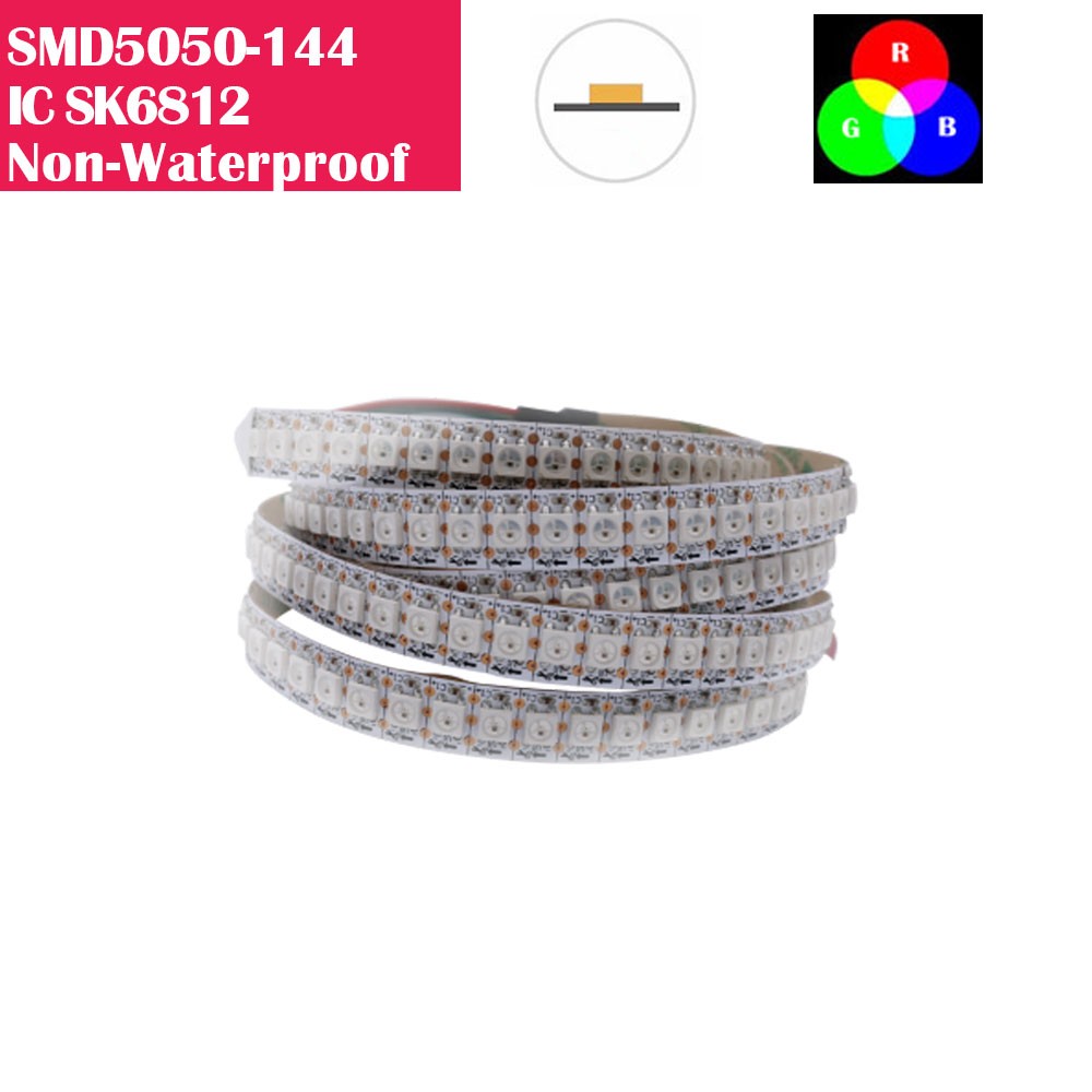 DC 5V Non-Waterproof SK6812 Individually Addressable LED Strip Light 5050 RGB 16.4ft (500cm) 96LED/Meter LED Pixel Flexible Tape White PCB