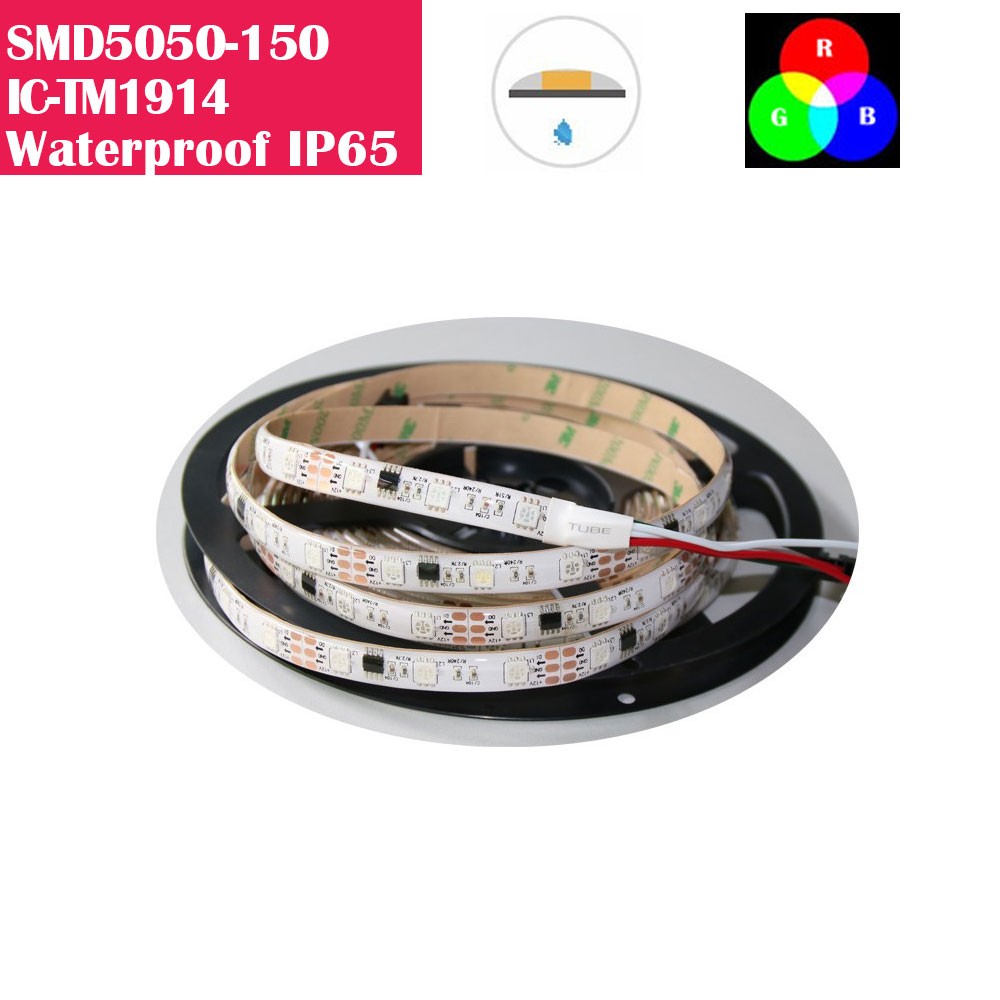 DC 12V Waterproof IP65 TM1914 Breakpoint Continuingly RGB Color Changing  Addressable LED Strip Light 5050 RGB 16.4 Feet (500cm) 30LED/Meter LED Pixel Flexible Tape White PCB