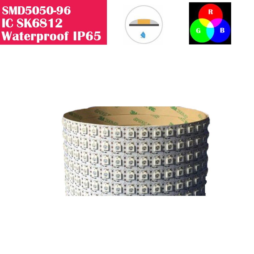 DC 5V Waterproof IP65 SK6812 Individually Addressable LED Strip Light 5050 RGB 16.4 Feet (500cm) 96LED/Meter LED Pixel Flexible Tape White PCB