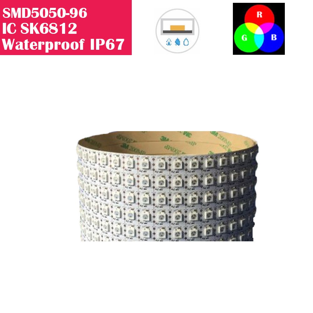 DC 5V Waterproof IP67 SK6812 Individually Addressable LED Strip Light 5050 RGB 16.4 Feet (500cm) 96LED/Meter LED Pixel Flexible Tape White PCB