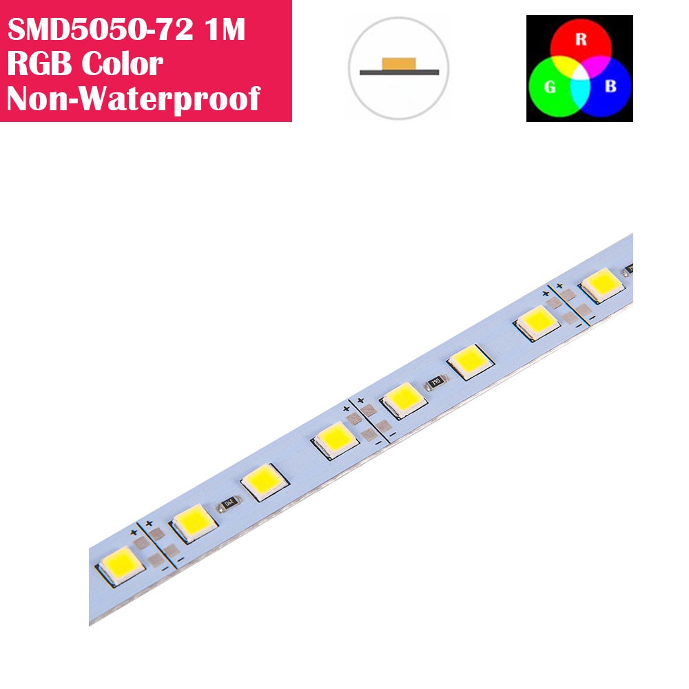 DC 12V Non-Waterproof SMD5050 3.3ft(1M) 72LED 14W PCB 12MM Width Rigid LED Light Strip
