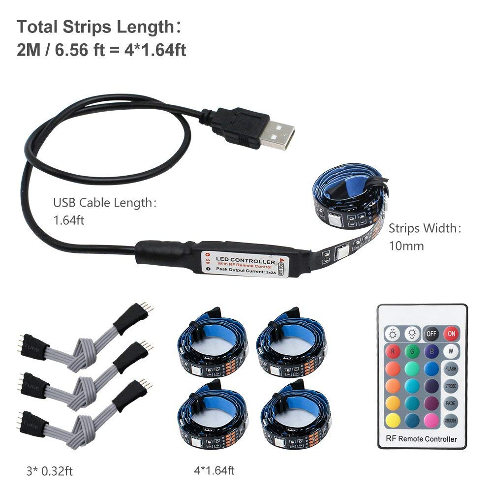 16 Colors and 4 Dynamic Modes LED TV Backlights led for HDTV,PC Monitor and Home Theater RGB LED Strip Lights 1M/3.3ft USB Powered Bias Lighting Kits LED Strip Lights with RF Remote Controller 