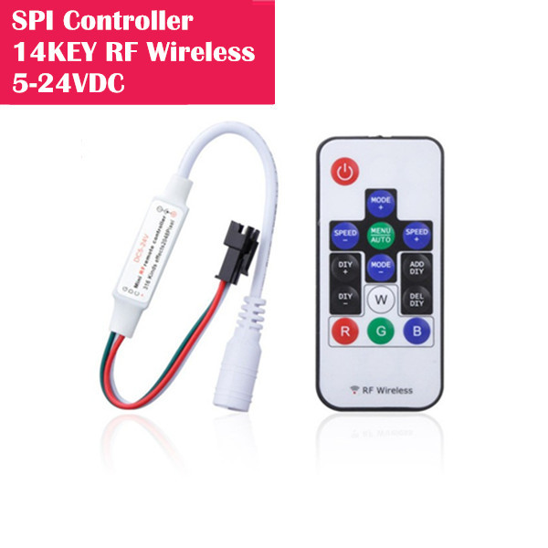 Mini LED Controller 14 Key RF Wireless Remote Pixel SPI Controller for Addressable Dream Color RGB/RGBW LED Lights DC5-24V