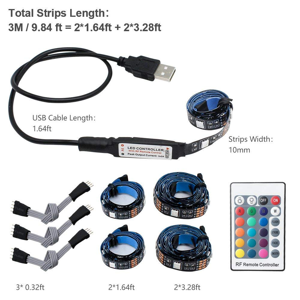 5V 3M/9.9ft LED TV Backlights USB Powered Bias Lighting Kits with RF Remote Controller (16 Colors and 4 Dynamic Modes) for HDTV,PC Monitor and Home Theater