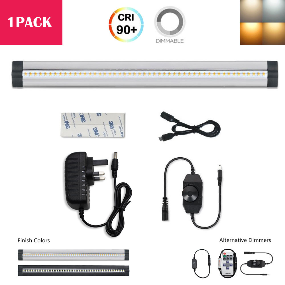 B-Series 1 Pack (1*5W) 12 Inch Dimmable CRI90 Ultra Thin LED Under Cabinet/Counter Kitchen Lighting Plug-In All in One Kit LED Light with Dimmer & Power Supply