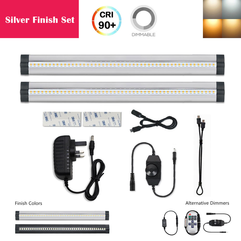 B-Series 2 Pack (2*5W) 12 Inch Dimmable CRI90 Ultra Thin LED Under Cabinet/Counter Kitchen Lighting Plug-In All in One Kit LED Light with Dimmer & Power Supply