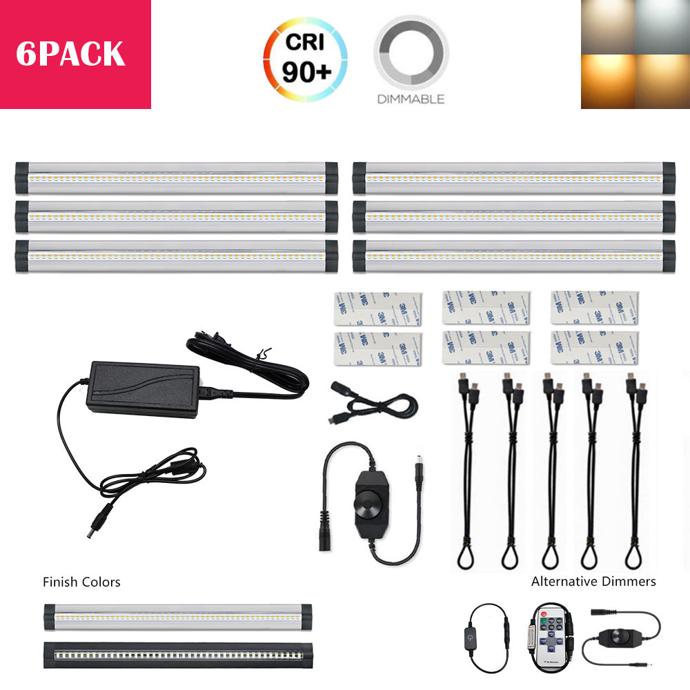 B-Series 6 Pack (6*5W) 12 Inch Dimmable CRI90 Ultra Thin LED Under Cabinet/Counter Kitchen Lighting Plug-In All in One Kit LED Light with Dimmer & Power Supply