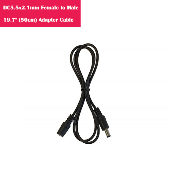 1.64ft (50cm) Female/male DC Power extension cable/cord adapter for 5V 12V 24V surveillance cctv system. 5.5mm x 2.1mm