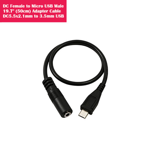 19.69in (50cm) DC5.5x2.1mm Female to Micro 3.5mm USB Male Extension Adater Cable in Black Color