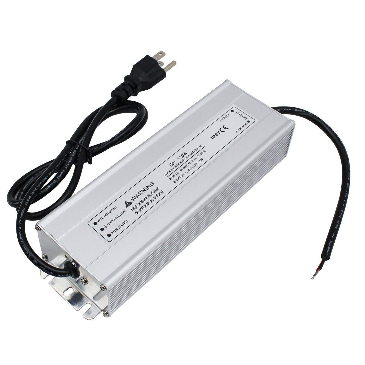 12V 10Amp 120W Outdoor IP67 Waterproof LED Power Supply with Power Plug Aluminum Shell Transformer