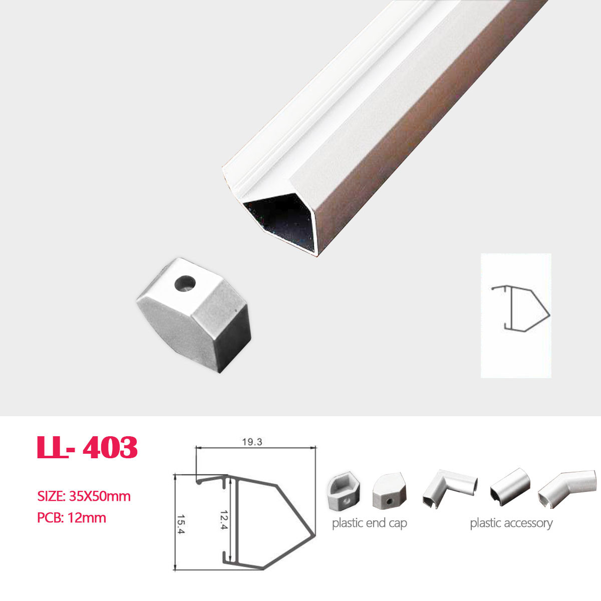 1M (3.28FT) 19.3MM*15.4MM Counter Lighting Aluminum Profile for LED strip lighting installation