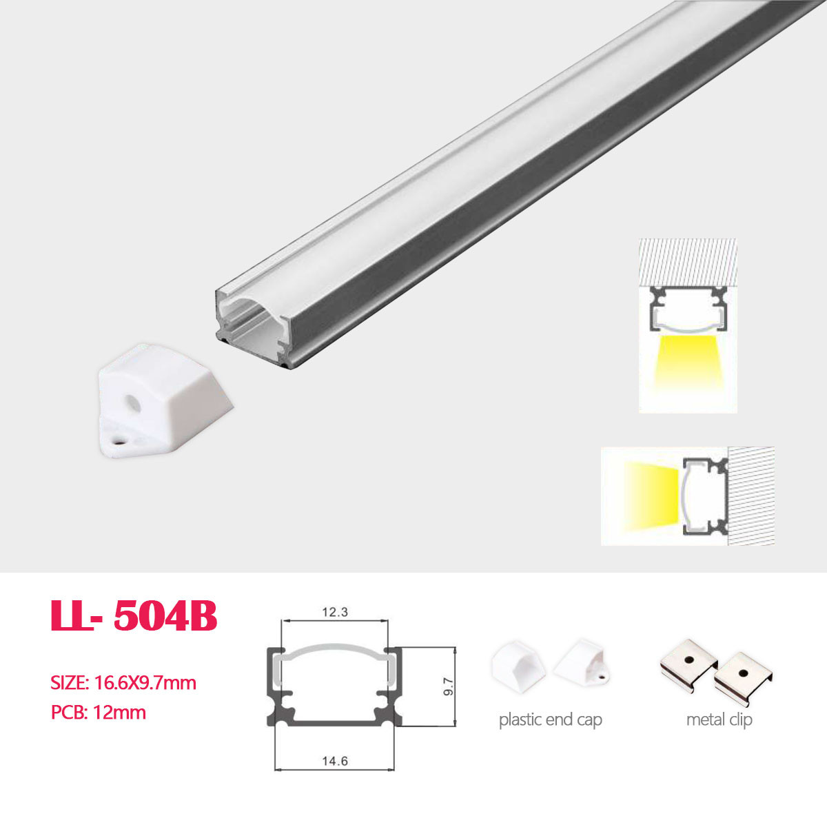 1M(3.28FT) 14.6MM*9.7MM  LED Aluminum Profile for LED Rigid Strip Lighting with Ceiling or Wall Mounting