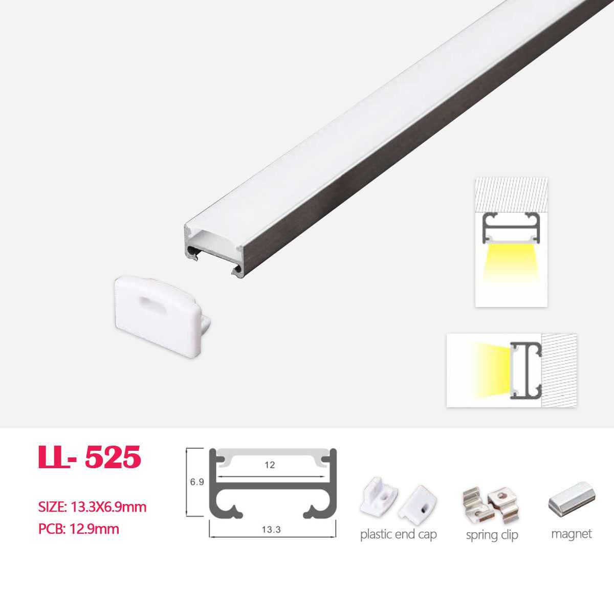 1M(3.28FT) 13.3MM*6.9MM  Ceiling Mountedor Wall Mounted LED Aluminum Profile with Flat  Cover for LED Rigid Strip Lighting System