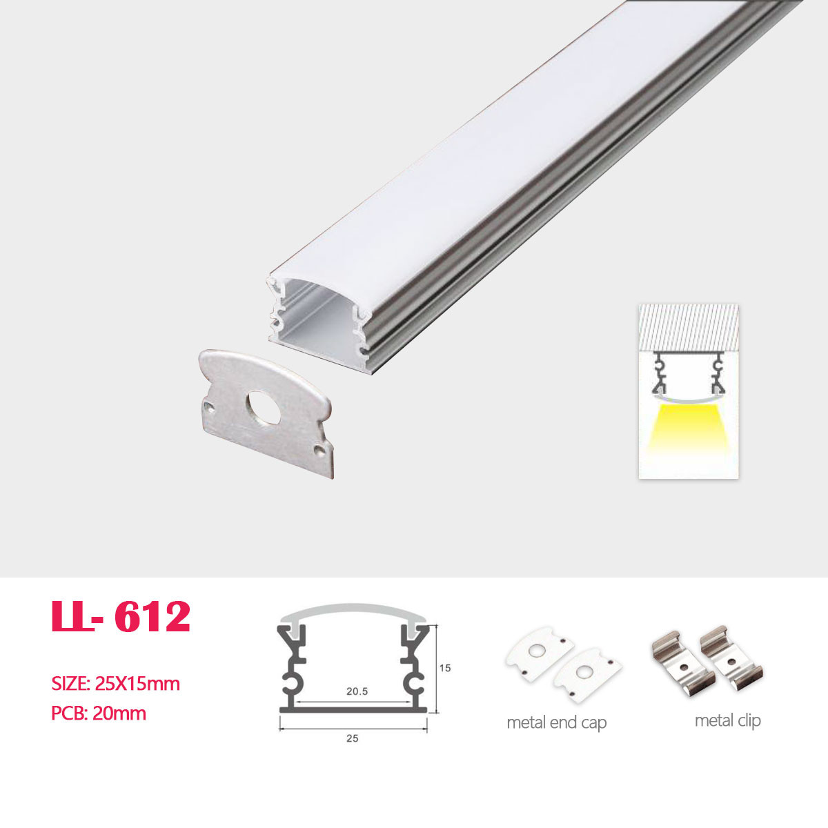 1M(3.28FT) 24.7MM*7MM  LED Aluminum Profile  Flush/Surface Mounting  for LED Rigid Strip Lighting System