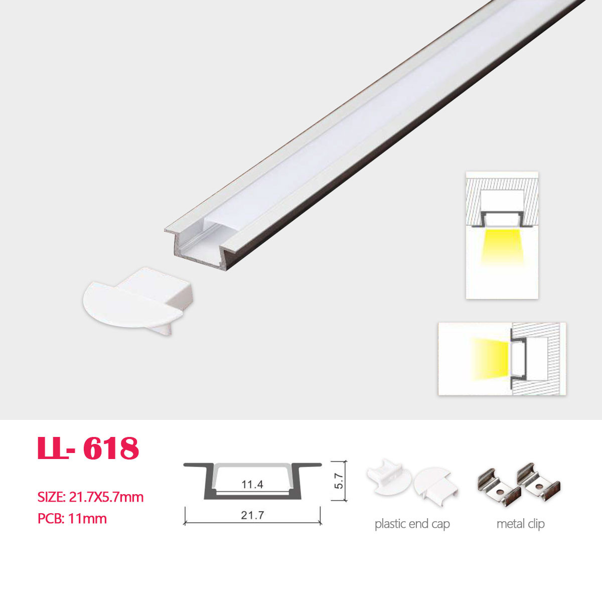 1M(3.28FT) 24.7MM*7MM Recessed  LED Aluminum Profile with Cover,End Caps and Mounting Clips  for LED Rigid Strip Lighting System