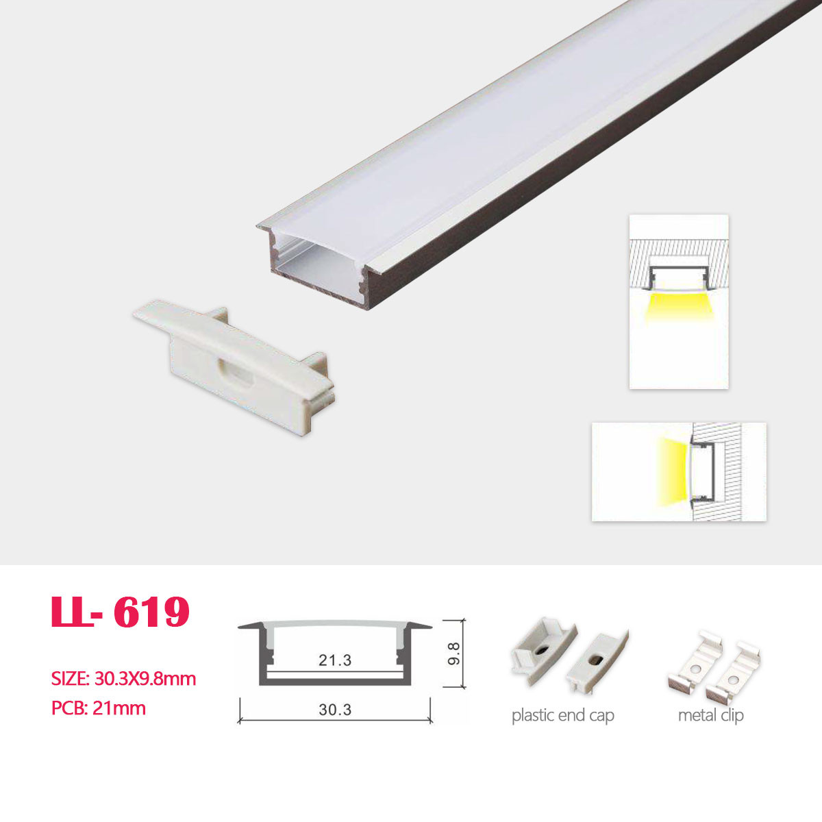 1M(3.28FT) 24.7MM*7MM  LED Aluminum Profile Flush/Surface Mounting  for LED Rigid Strip Lighting System
