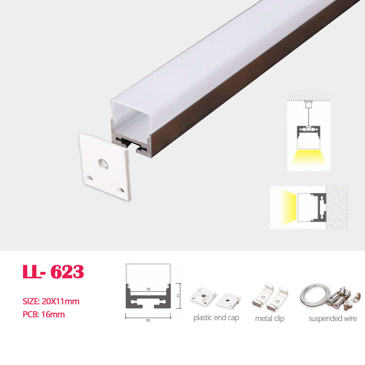 1M(3.28FT) 24.7MM*7MM  LED Aluminum Profile  Flush/Surface Mounting for LED Rigid Strip Lighting System