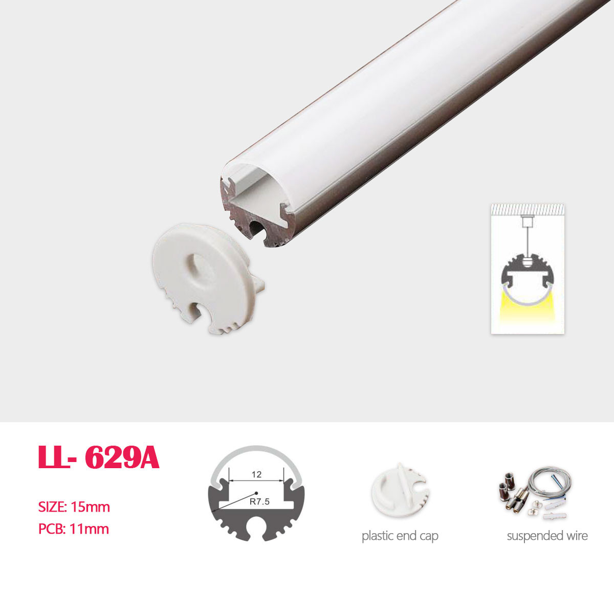 1M (3.28FT) D15MM LED Aluminum Profile Flush/Surface Mounting for LED Rigid Strip Lighting System