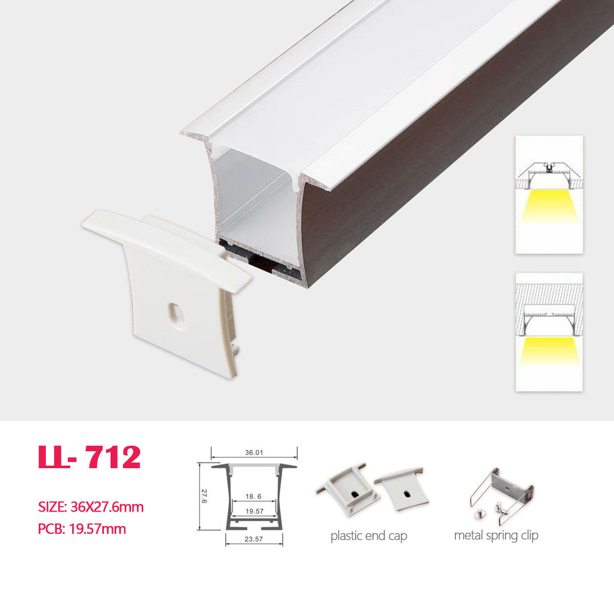 1M(3.28FT) 24.7MM*7MM  LED Aluminum Profile Recessed Mounting  for LED Rigid Strip Lighting System