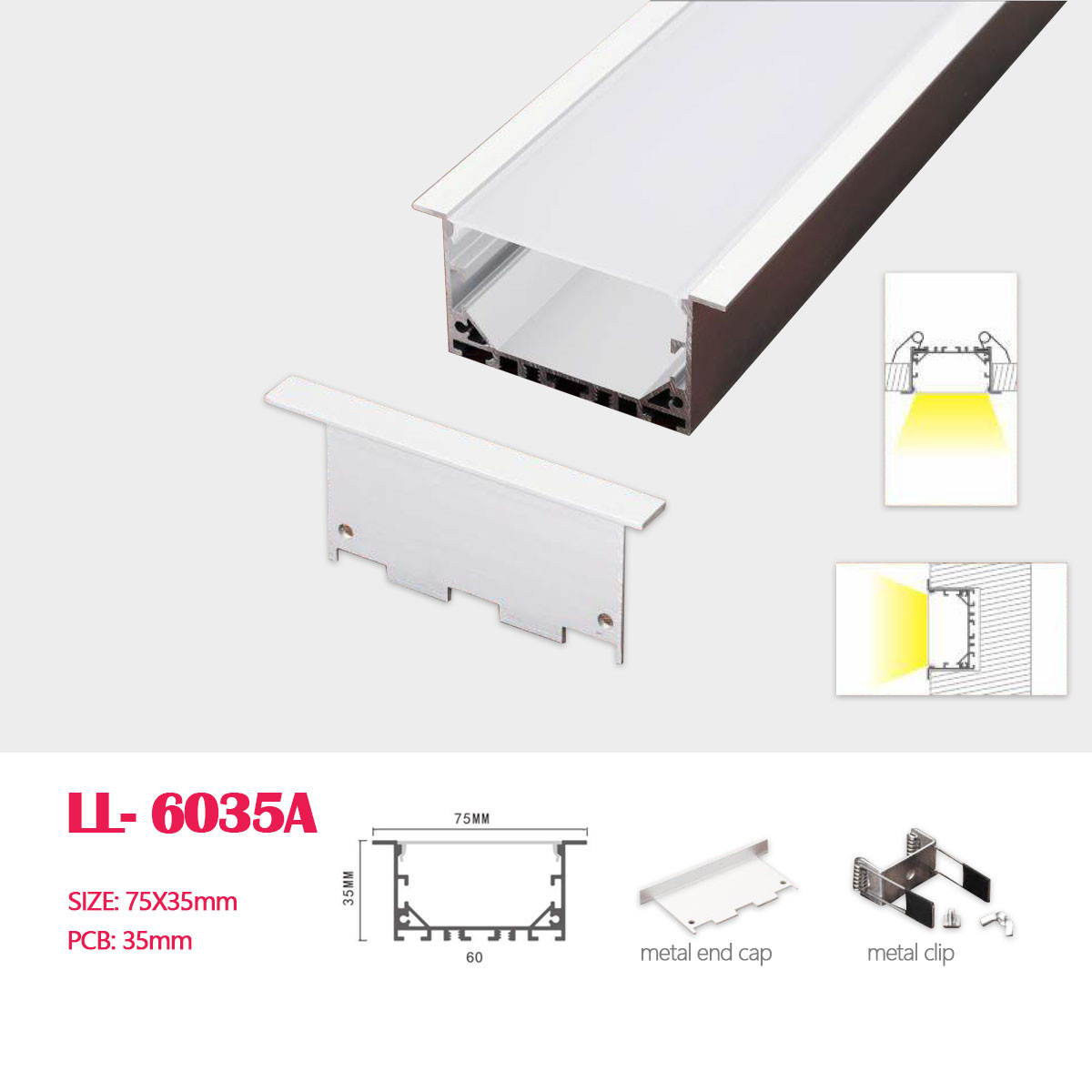 Silver h=7 mm Details about   2 metre KL1 Aluminium Recessed LED Strip Light Profile Anodized 