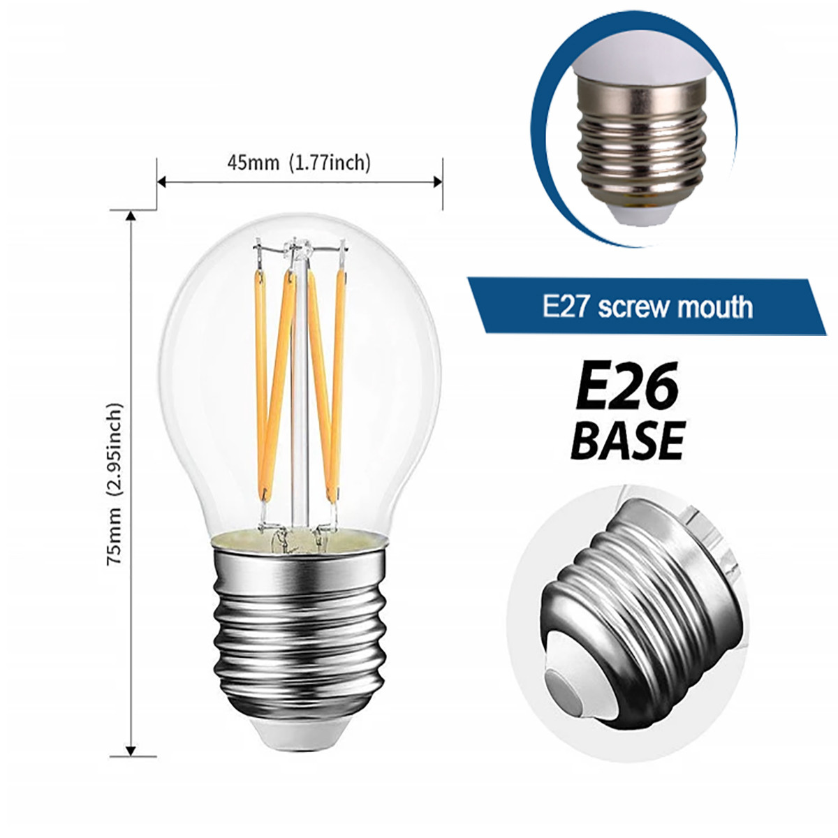 6W Filament LED Globe Light Bulb Light G45 Chandelier Bulb ...