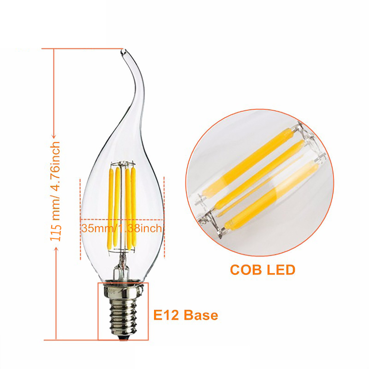 Equivalent AC200-240V E14 Dimmable Bulbs for Home Lighting,10-Pack 3000K／6000K 20W Halogen Equivalent 190LM Light Bulbs Filament COB Chandelier LED Light Bulbs，E14 Base,2W 
