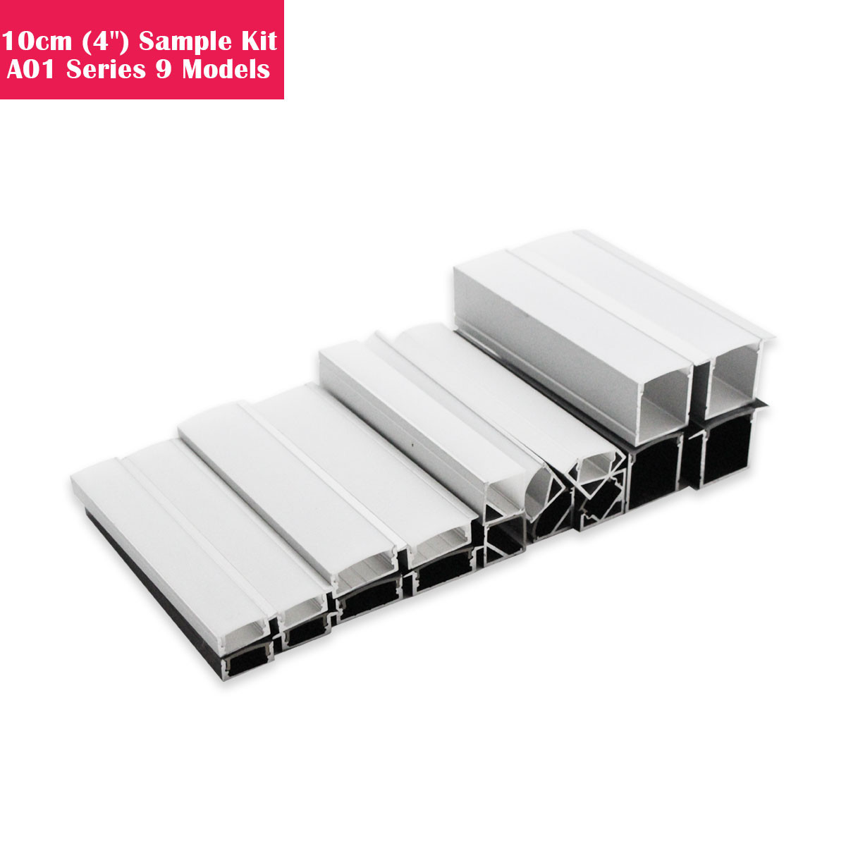10cm 4inch Black , Silver LED Aluminum Channel with Milky white,Transparent Cover 9 Sample kits