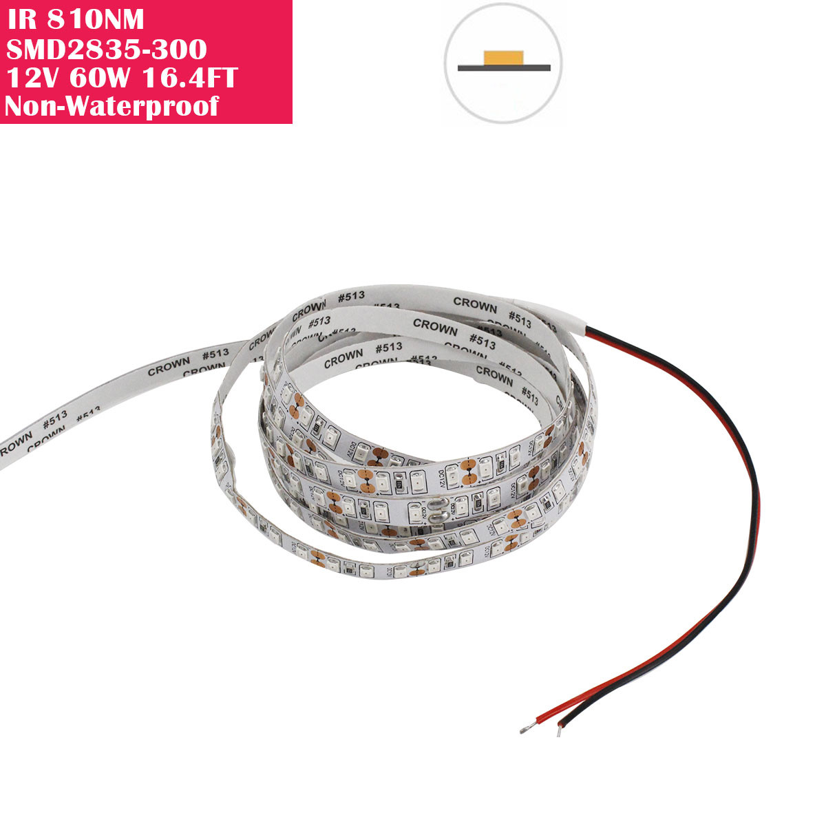 5 Meter (16.4 Feet) IR Infrared 810nm SMD2835-300 12VDC 60Watt 60LED/Meter Non-Waterproof  Flexible LED Strip Lights