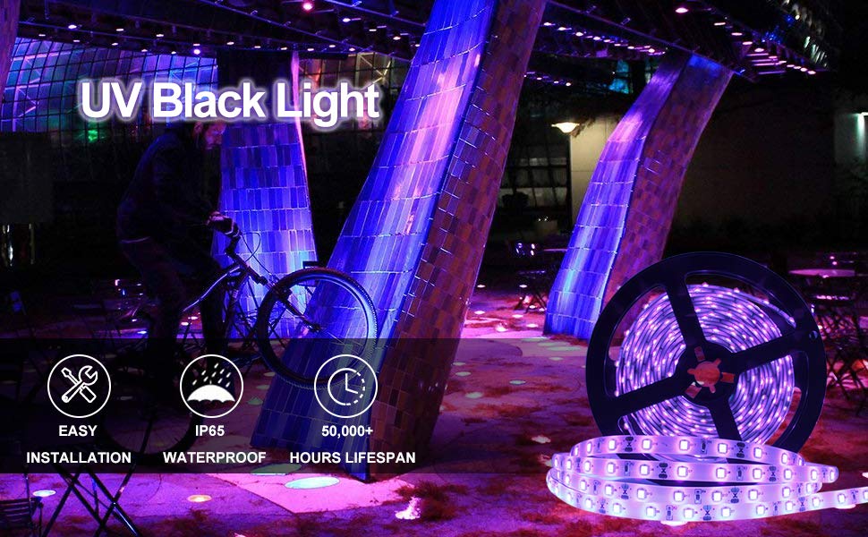 16 ft UV LED Strip Black Light Night Fishing Ultraviolet Boat 12v DC BLACK  PCB